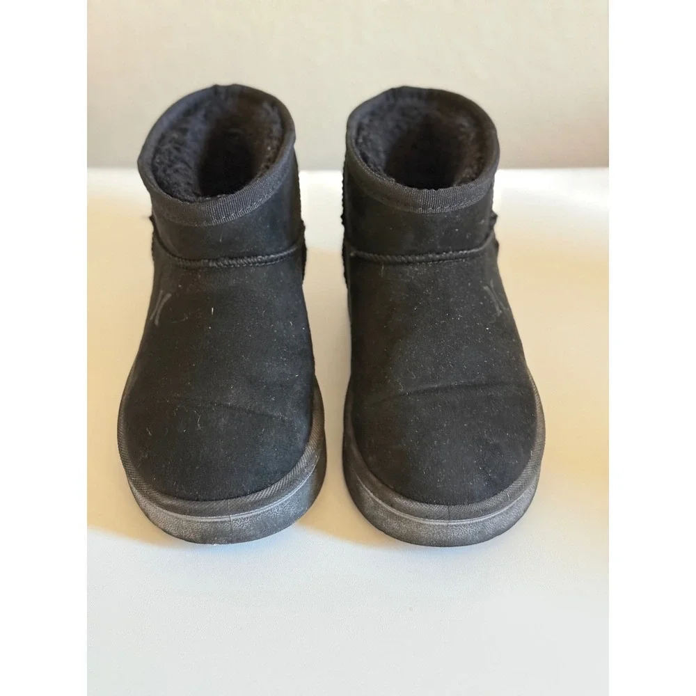 Hurley Kids Black Faux Suede Faux Fur Lined Ankle Boots Size 10 Snow Winter